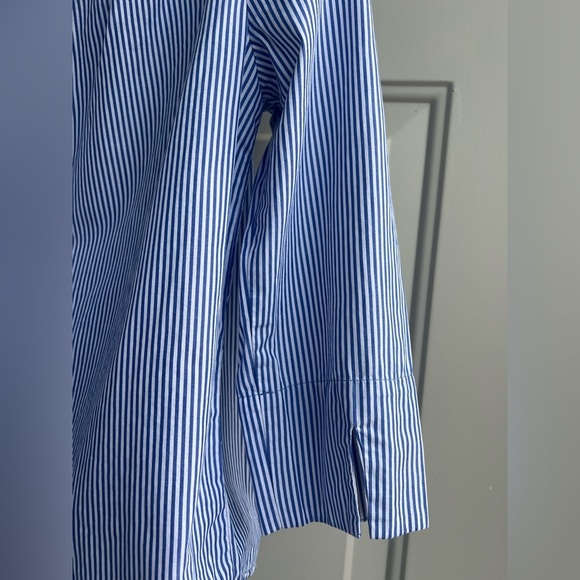 ZARA Off Shoulder Women’s Blue Striped Cotton Top Size S Boho Coastal Vibes - Picture 6 of 7